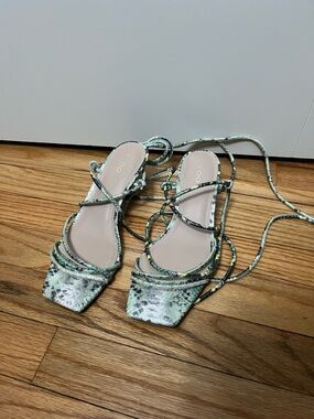ALDO Green Snake-Print Lace-Up Sandals 7 pythonda synthetic green